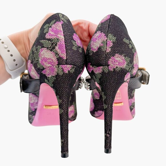 Gucci Sylvie Crystal Mary Jane Pump EU 36.5 US 6.5 Purple Floral High Heel - Picture 7 of 14